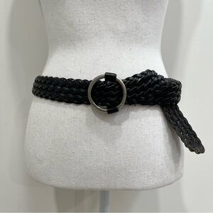 Vintage Linea Pelle Black Braided Leather Belt Woman’s Silver Buckle Size Large